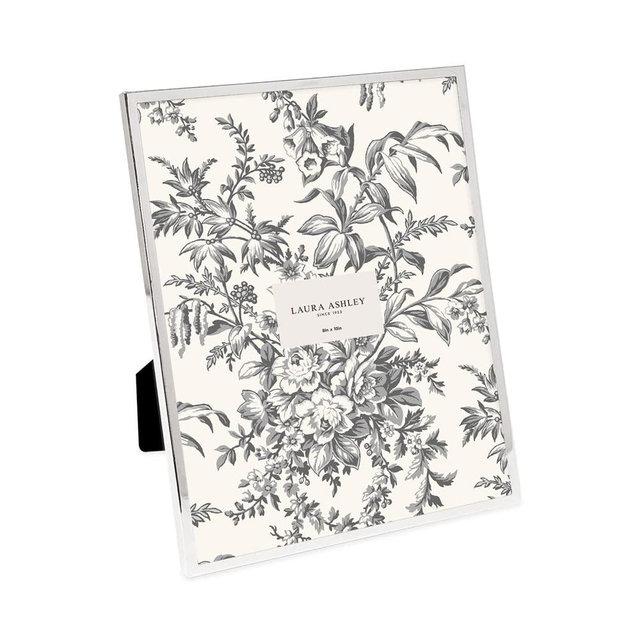 Laura Ashley 8x10 Silver Flat Metal Picture Frame (Vertical & Horizontal) w/Two-Way Easel Stand, Black Velvet Backing, Wall-Mountable, Made for Tabletop, Desk, Wall Display, Home Décor (8x10, Silver)