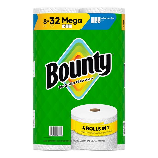 Bounty Select-A-Size White Paper Towels - 8 Mega Rolls