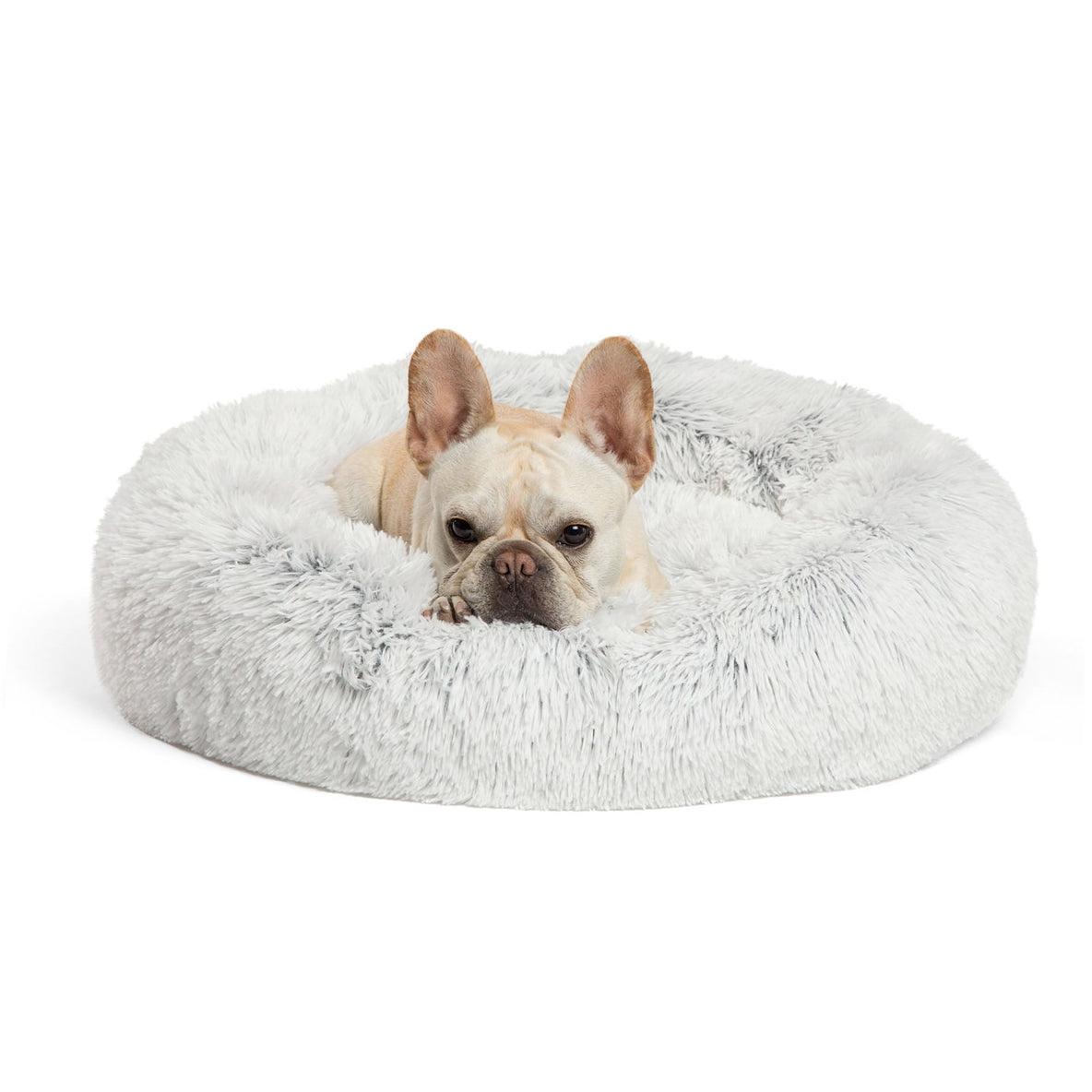 The Original Calming Donut Dog Bed 23"x23" in Shag Fur Frost