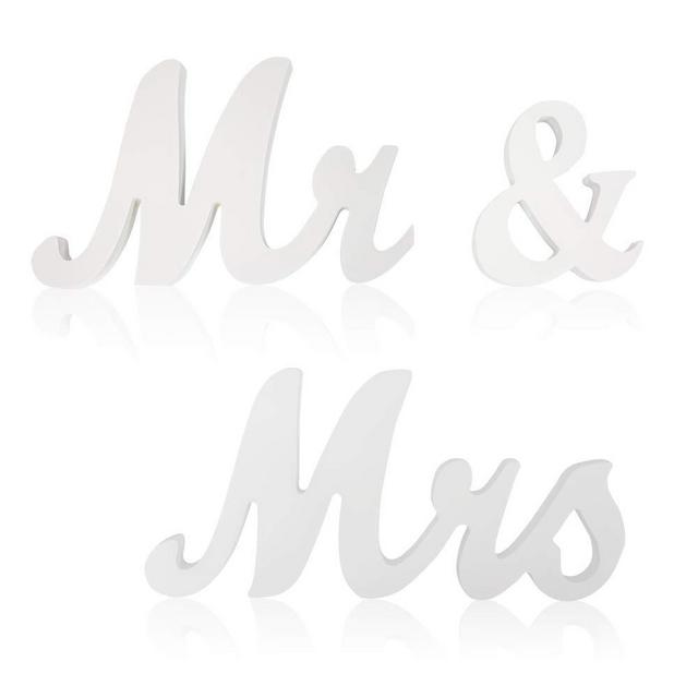 Mrs & Mr Sign Sweetheart Table Decorations - Letters for Wedding Photo Props, Party Banner Decoration (White)