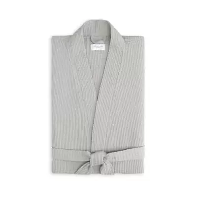 Kassatex Hotel Small/Medium Waffle-Weave Bathrobe in Grey