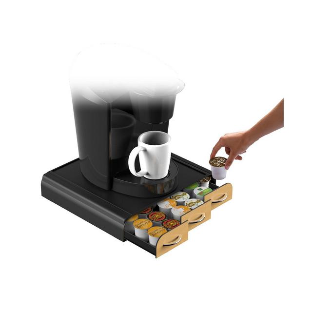 Mind Reader 36 Capacity 'Anchor' Triple Drawer K-Cup, Dolce Gusto, CBTL, Verismo, Single Serve Coffee Pod Holder Drawer with Brown Wood Veneer