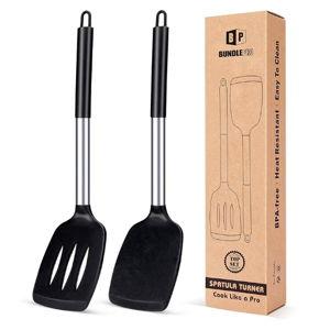 Pack of 2 Silicone Solid Turner, Non Stick Slotted Kitchen Spatulas