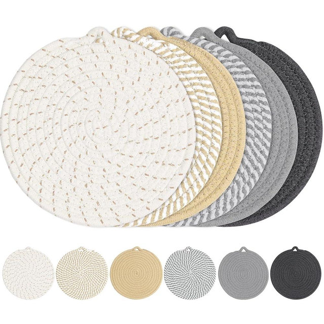8" Trivets for Hot Dishes, 6 Pack Hot Pads for Kitchen Counter & Dining Table, Heat Resistant | Scratches | Stains Cotton Trivets for Hot Pots and Pans