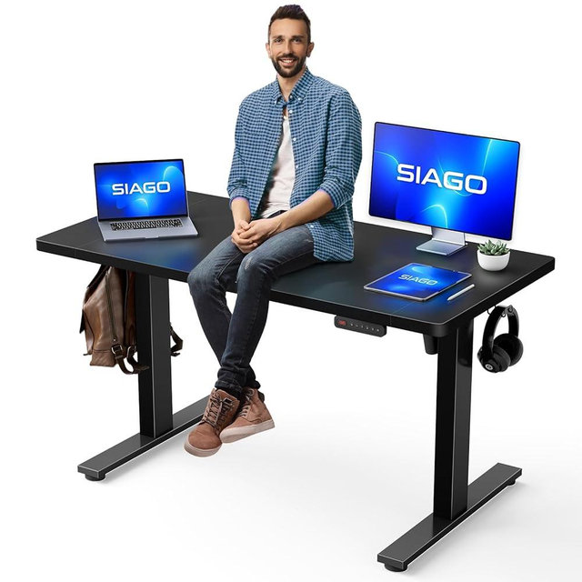 SIAGO Electric Standing Desk Adjustable - 48 x 24 Inch Sit Stand up Desk with Cable Management - 3 Memory Preset Adjustable Height Desk Computer Home Office Desk