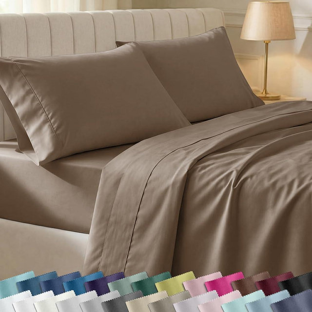 California Design Den Natural 100% Cotton Bed Sheets Queen Size Set - Soft 400 Thread Count Sateen, Queen Sheets Set, Deep Pockets with All Around Elastic for a Snug Fit, Durable Bedding - Mocha