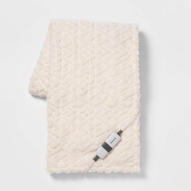 50"x60" Electric Solid Diamond Sherpa Throw Blanket Ivory - Threshold™