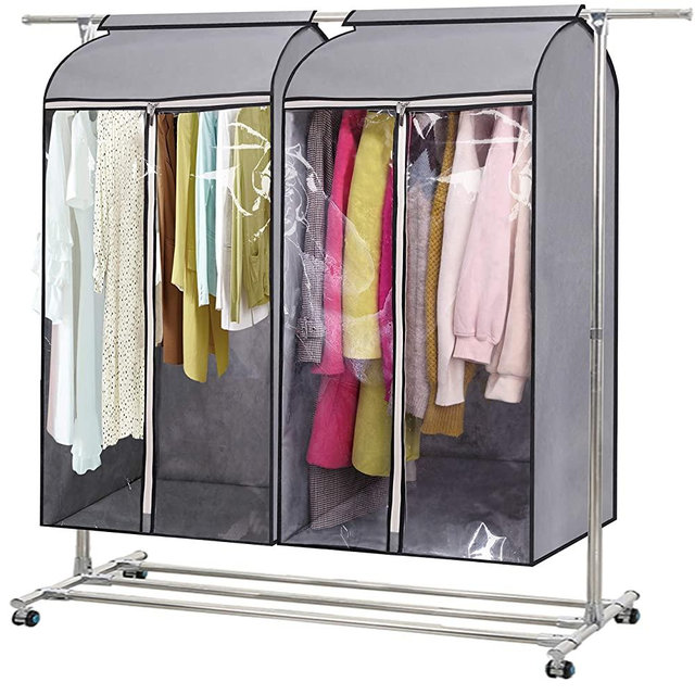 MISSLO 43" Hanging Garment Bags for Storage Well Sealed Clothes Dust Cover with Large Clear Window and 3 Zippers Opening for Suit Coat Closet Rack (Rack not Included), 2 Packs