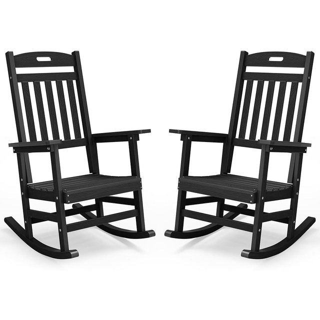 YEFU Outdoor Rocking Chairs Set of 2: Patio Rocking Chair for Adult, Outdoor Rocker Weather Resistant, Easy to Assemble, Safe&Comfortable, Black
