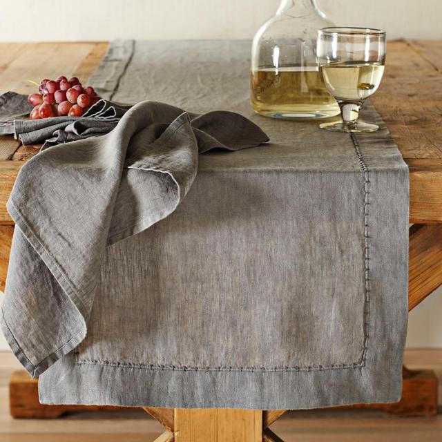 Washed-Linen Table Runner, Charcoal