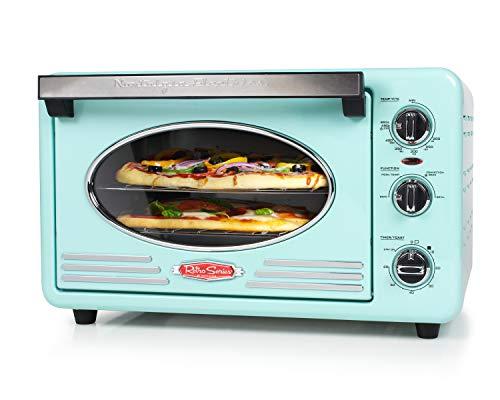 Nostalgia RTOV2AQ Large-Capacity 0.7-Cu. Ft. Capacity Multi-Functioning Retro Convection Toaster Oven, Fits 12 Slices of Bread and Two 12-Inch Pizzas, Built In Timer, Includes Baking Pan