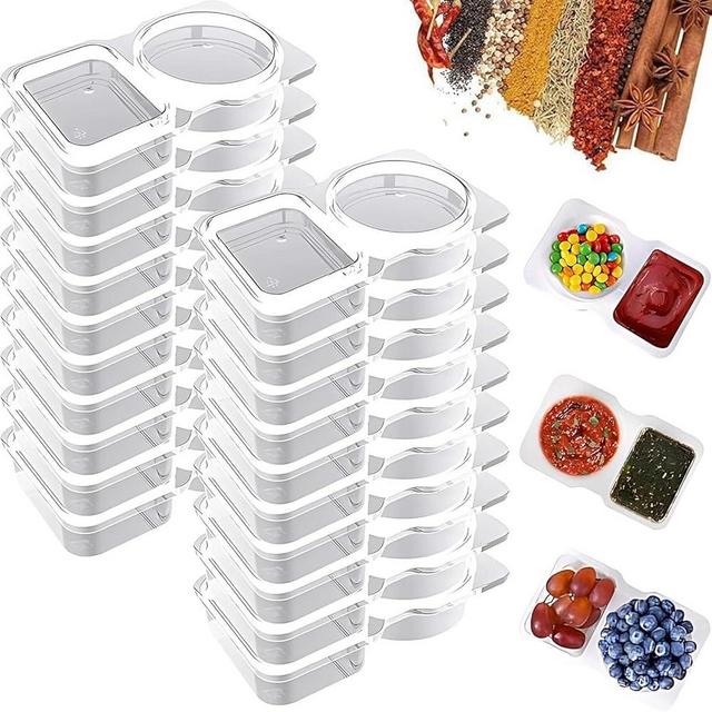 20 Pcs Reusable Snack Containers, 2-Compartment Dipping Containers with Lid for Refrigeration, Reusable Snack Container with Lids, Portion Control Condiment Container