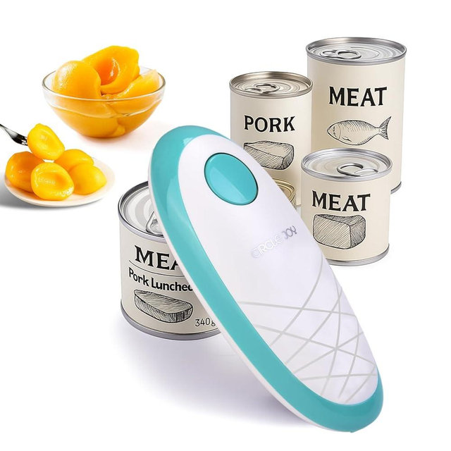 CIRCLE JOY Electric Can Opener, One-Touch Automatic Can Opening with Smooth Edges, Food Safety Handheld Battery-Operated Can Opener for Kitchen and Seniors, Green