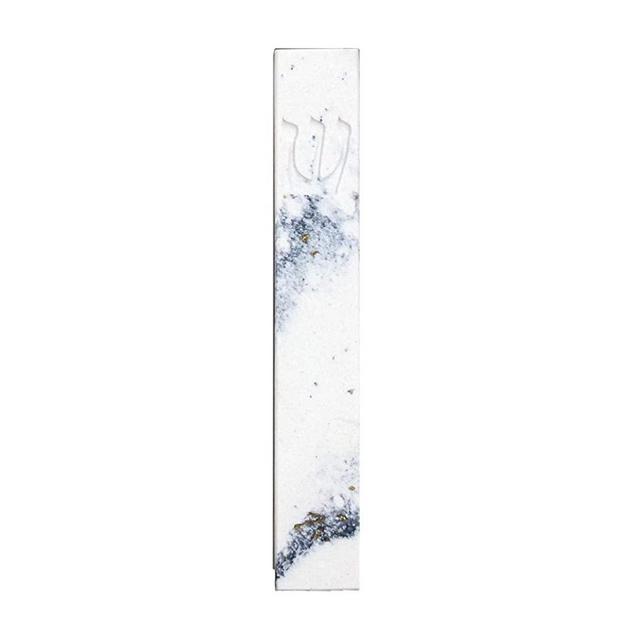 A&S Mezuzot Quartz Mezuzah Case with Engraved Shin Design Easy Peel and Stick Judaica Door Mezuza (White/Blue Veins, 6 Inches)