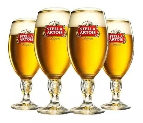 Stella Artois Signature Chalice - 0.33 Liter/33 CL - Belgian Script In Cursive Edition - Set of 4