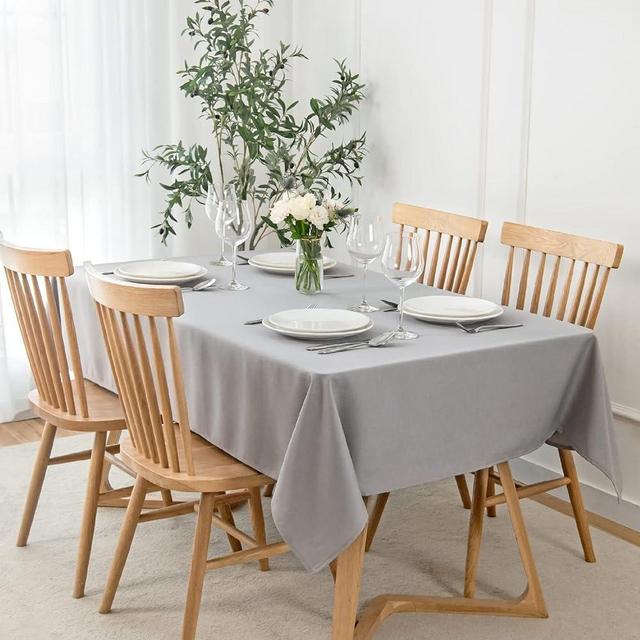 maxmill Faux Linen Textured Rectangle Tablecloth Water Resistant Wrinkle Free Spill-Proof, Soft Table Cloth for Dining Room Decoration, Banquet Parties Event Holiday Dinner, 60 x 84 Inch Light Grey