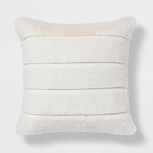Square Faux Fur Channeled Decorative Throw Pillow Cream - Threshold™