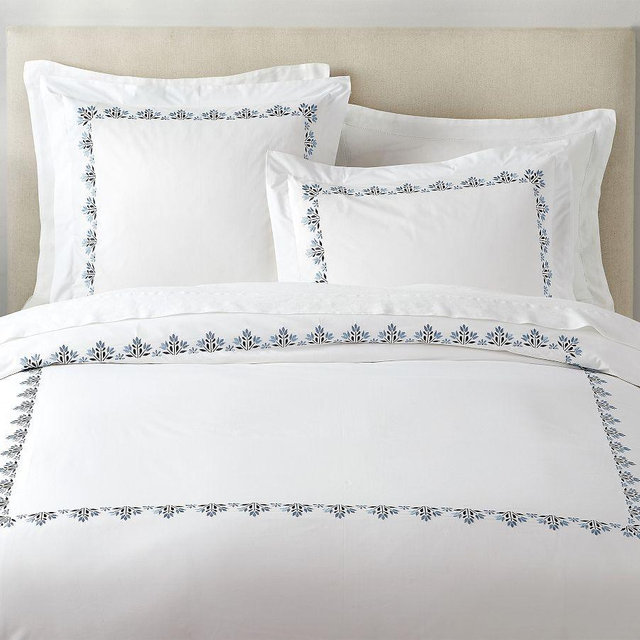 Blossom Embroidered Organic Percale Duvet, Cool Multi, King/Cal. King