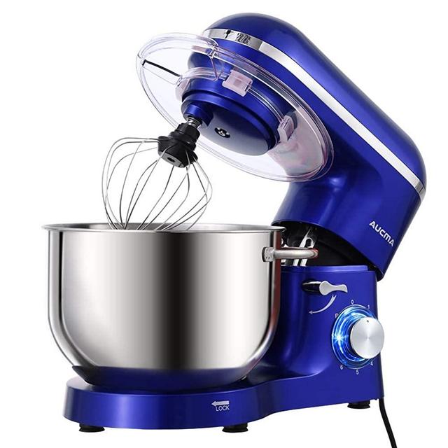 Aucma Stand Mixer,6.5-QT 660W 6-Speed Tilt-Head Food Mixer, Kitchen Electric Mixer with Dough Hook, Wire Whip & Beater (6.5QT, Royal Blue)