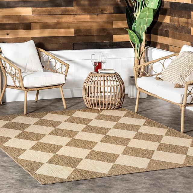 nuLOOM Sabina Diamond Trellis Indoor/Outdoor Area Rug - 8x10 Indoor/Outdoor Area Rug Transitional Brown/Ivory Rugs for Living Room Patio Deck Front Porch Kitchen