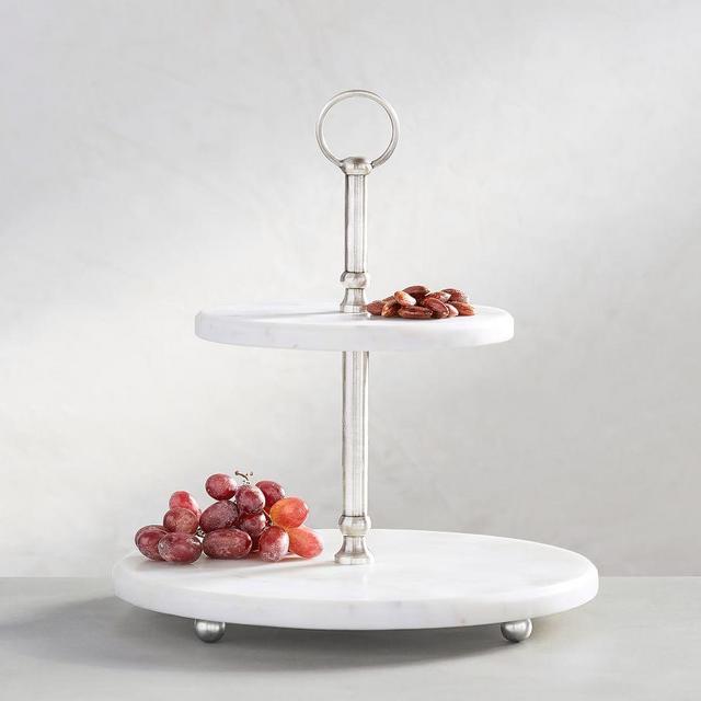 White Marble Pewter Tiered Stand