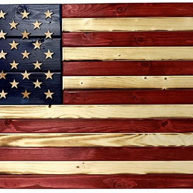 Handcrafted Wooden American Flag 42" x 22" - Handmade by USA Veterans | Durable for Indoor/Outdoor Use | Ready to Hang | Heavy Duty Plywood Backing w/ 3-D Stars