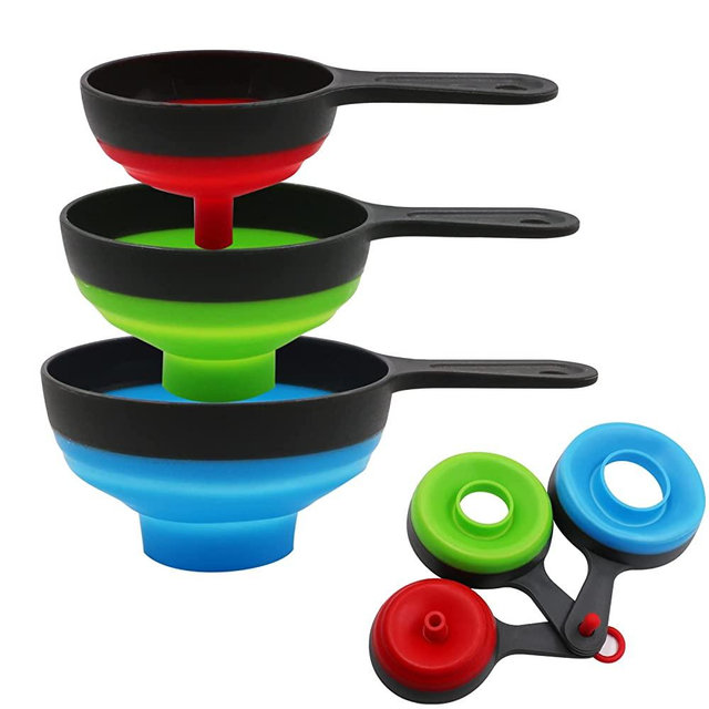 KongNai Canning Funnel for Wide and Regular Jars，Wide Mouth Funnel Sets of 3, Extra Large Funnel for Mason Jar, Food Grade Silicone Collapsible Funnel for Transfer Jam, Juice, Spices, Powder and Oil