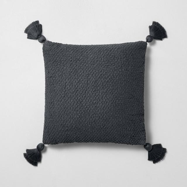 18" x 18" Textured Cotton Tassel Decor Pillow Gray - Hearth & Hand™ with Magnolia