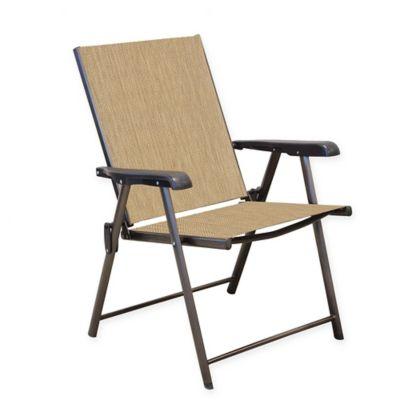 Never Rust Aluminum Folding Sling Chairs in White/Blue (Set of 2)