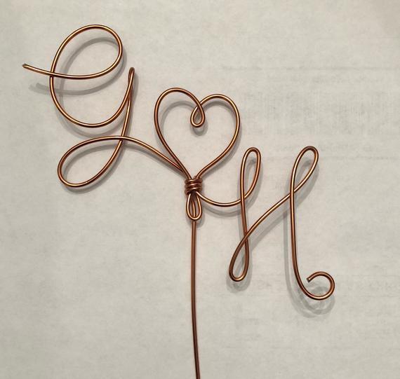 Custom Wedding Cake Topper Wire Rustic Country Initials Heart Anniversary Love Copper Gold Silver Birthday Shower Free Shipping personalized