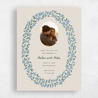 Classic Greige, Blue Wedding Save the Date - Marguerite Photo