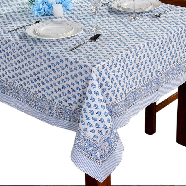 Cotton Block Print Tablecloth-Indian Tablecloths for Rectangle Tables- Long Outdoor Washable Table Cover - Multiple Sizes for Wedding, Christmas (6 Seater-60x90 Inch)