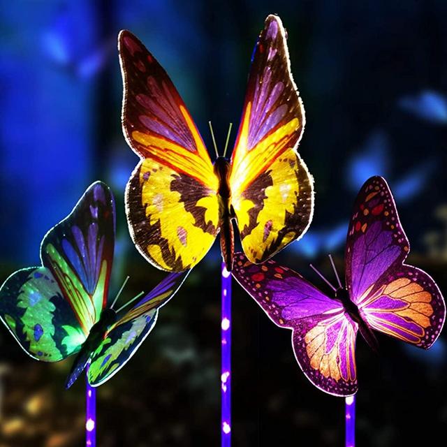 Upgraded Outdoor Solar Garden Lights - 3 Pack Solar Butterfly Decoration Lights - Color Changing LED Waterproof Solar Stake Lights for Garden, Patio, Yard, Lawn, Walkway Decoration