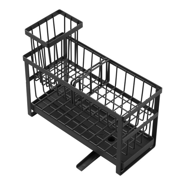 VEVOR Kitchen Sink Caddy Organizer, 2 Tier Sponge Holder for Kitchen Sink with High Brush Holder & Divider, Black