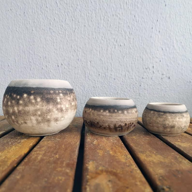 RAAQUU Tsuchi 3 Mixed Sizes Set Raku Ceramic Pottery Planter Pot - Handmade for Indoor Plants, Cactus, and Succulents Home Décor Gift in Obvara