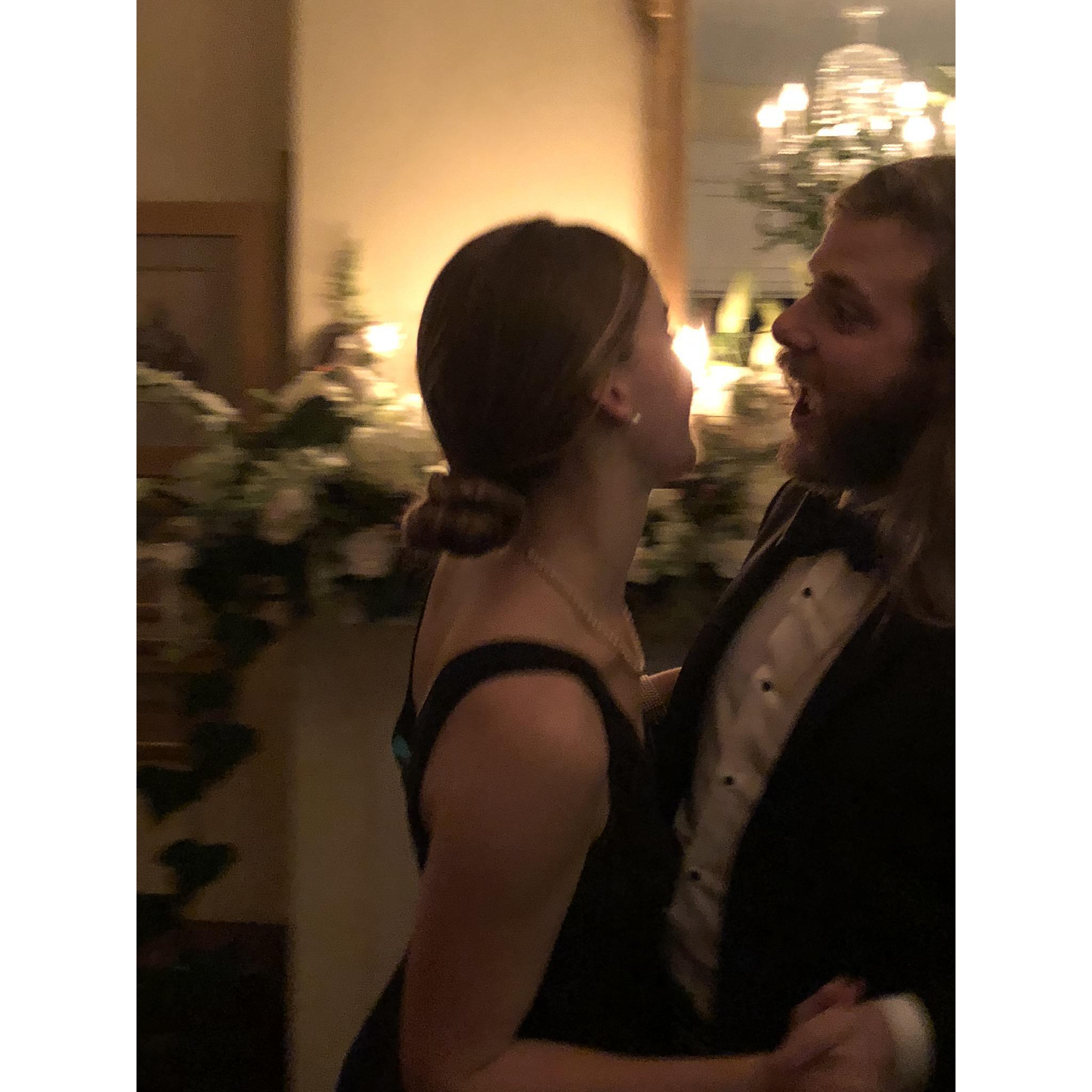 Dancing at Olivia's sister Delia's debutante party at home