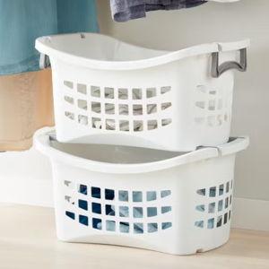 White Stackable Laundry Basket with Grey Handles