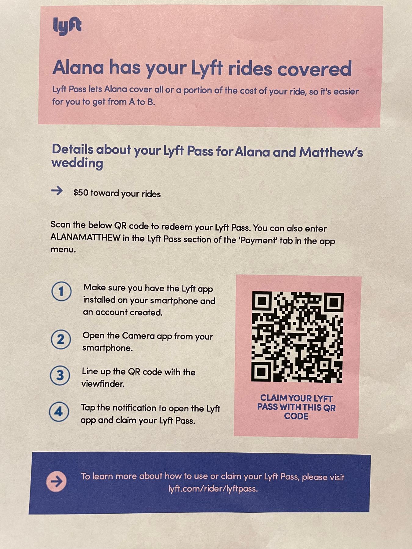 Lyft Pass Code ALANAMATTHEW
