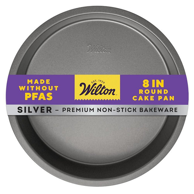 Wilton Silver Non Stick Round Cake Pan, Steel Baking Pan for Layer Cakes, Cheesecakes, Quiche,Made without PFAS, Even Heating, 8 Inch