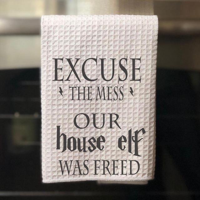 Kitchen Towels - House Elf - Freed House Elf - Book Theme - Kitchen Towels - Waffle Weave Towel - Wizard Book- Housewarming Gift - New Home