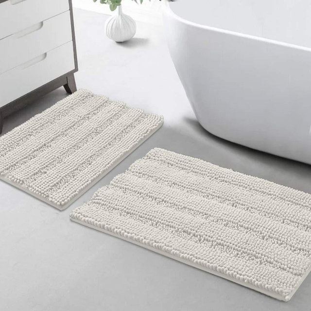 Chenille Bathroom Rugs Set Non-Slip Bath Mats for Bathroom Extra Soft and Absorbent Shaggy Bath Mats for Bathroom Floor Indoor Mat for Kitchen/Entryway (Standard: 20" x 32" and 17" x 24"), Cream
