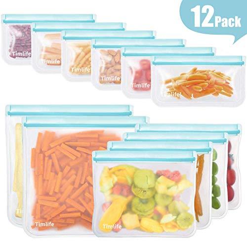 sherry 12 Pack Reusable Ziplock Bags, (4 Reusable Sandwich Bags+6 Reusable Snack Bags +2 Reusable Lunch Bags Bread Box Plastic Bag Alternative Reusable Food Storage Bags