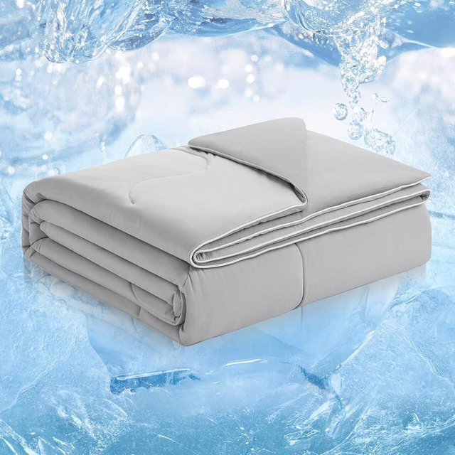 Cozy Bliss Cooling Comforter King Size, Reversible Cooling Blanket for Hot Sleepers and Night Sweats, Q-Max 0.4 Breathable Summer Comforter Quilt, Lightweight Soft Silky Smooth, Cool Grey