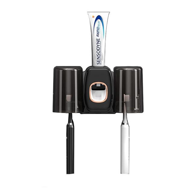 MYLAMZAL Toothbrush Holders Wall Mounted with Toothpaste Dispenser for Kids Bathroom Organizer Accessories Set Apartment Essentials Cool Gadgets Thumbs up Shape Wall Hook Tooth Brushing Holder-Black