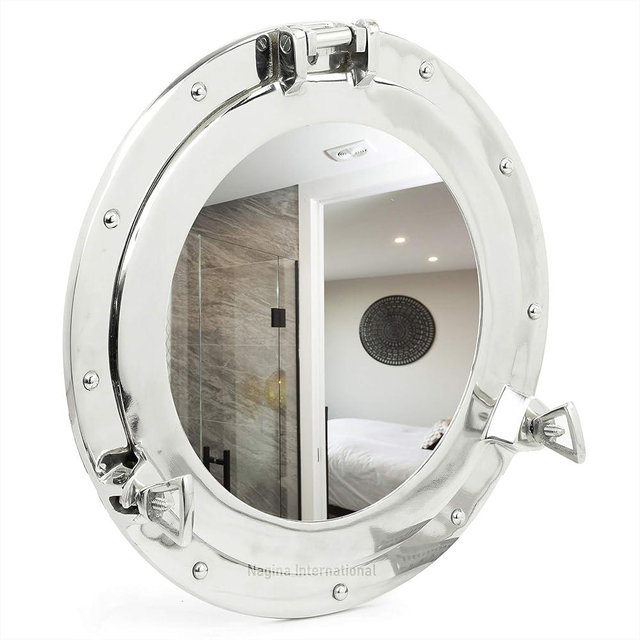 Nagina International Premium Silver Lined Aluminum Nickel Coated Nautical Ship's Porthole Window ! Maritime Wall Decor Mirror | Exclusive (8 Inches, Mirror)