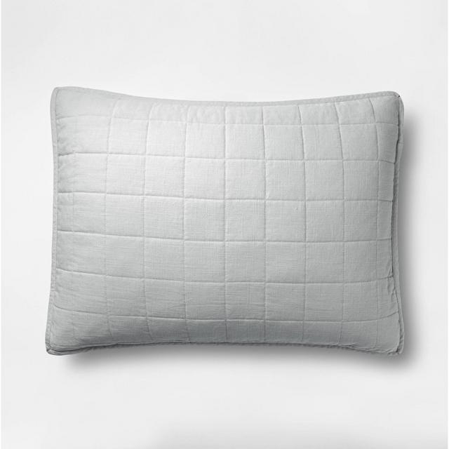 Standard Heavyweight Linen Blend Quilted Pillow Sham Light Gray - Casaluna™