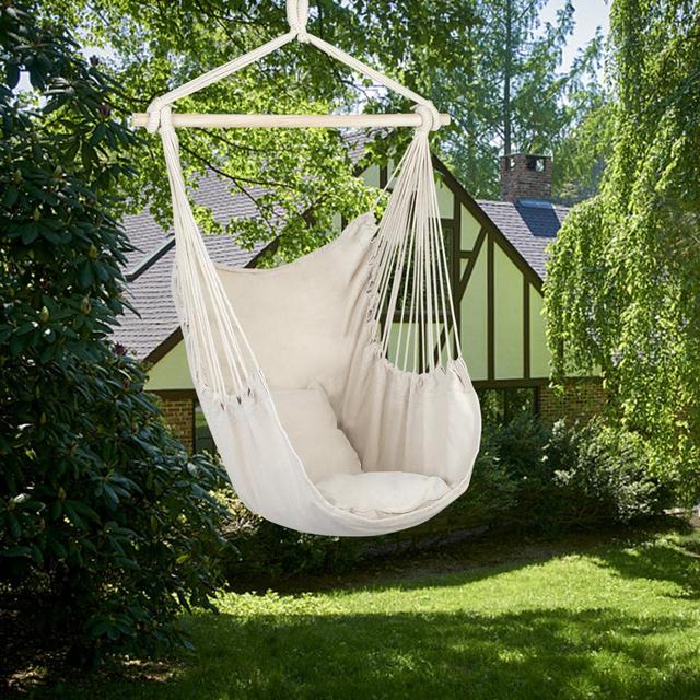 Large Hammock Chair Swing, Relax Hanging Rope Swing Chair with Two Seat Cushions, Cotton Hammock Chair Swing Seat for Yard Bedroom Patio Porch Indoor Outdoor, B006