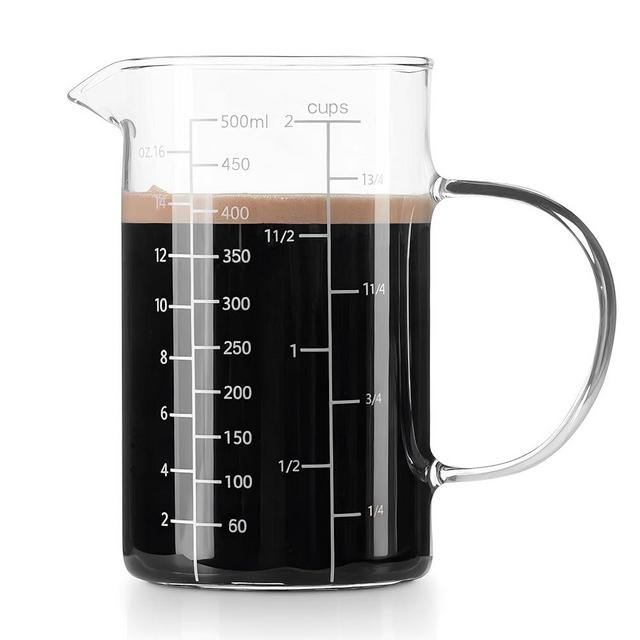 FrutPunch Glass Measuring Cup, 500ML (18OZ, 2 Cups), with Three Scales and V-Shaped Mouth Measuring Cup, High Borosilicate Glass Liquid Measuring Cups, Suitable for Kitchen and Restaurant.
