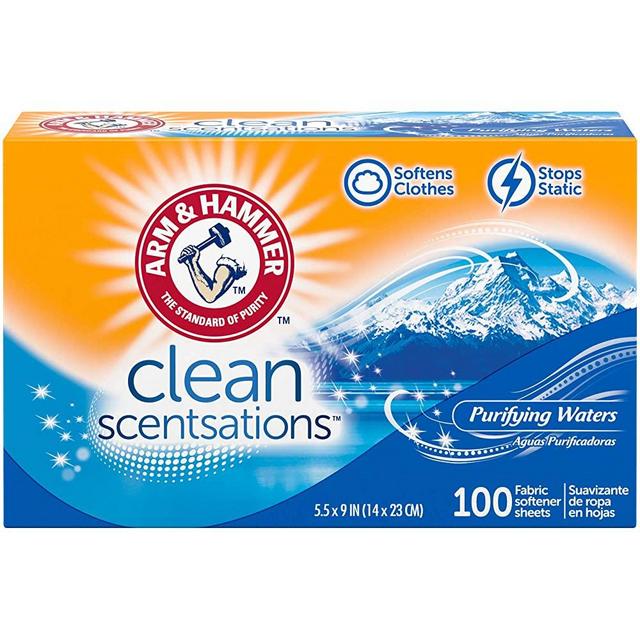 ARM & HAMMER Fabric Softener Sheets, 100 sheets, Purifying Waters