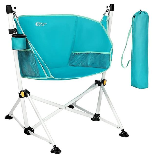 PORTAL Swinging Camping Chair Folding Hammock Chairs with Stand Cup Holder,Rocking Camp Recliner for Outdoor Lawn Backyard Patio Car Camp Sports Concerts,Support 350 lbs